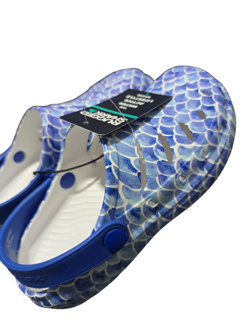 Rugged Shark Toddler And Girls' Swivel-Strap EVA Blue Patterned Water Shoes Sz 1